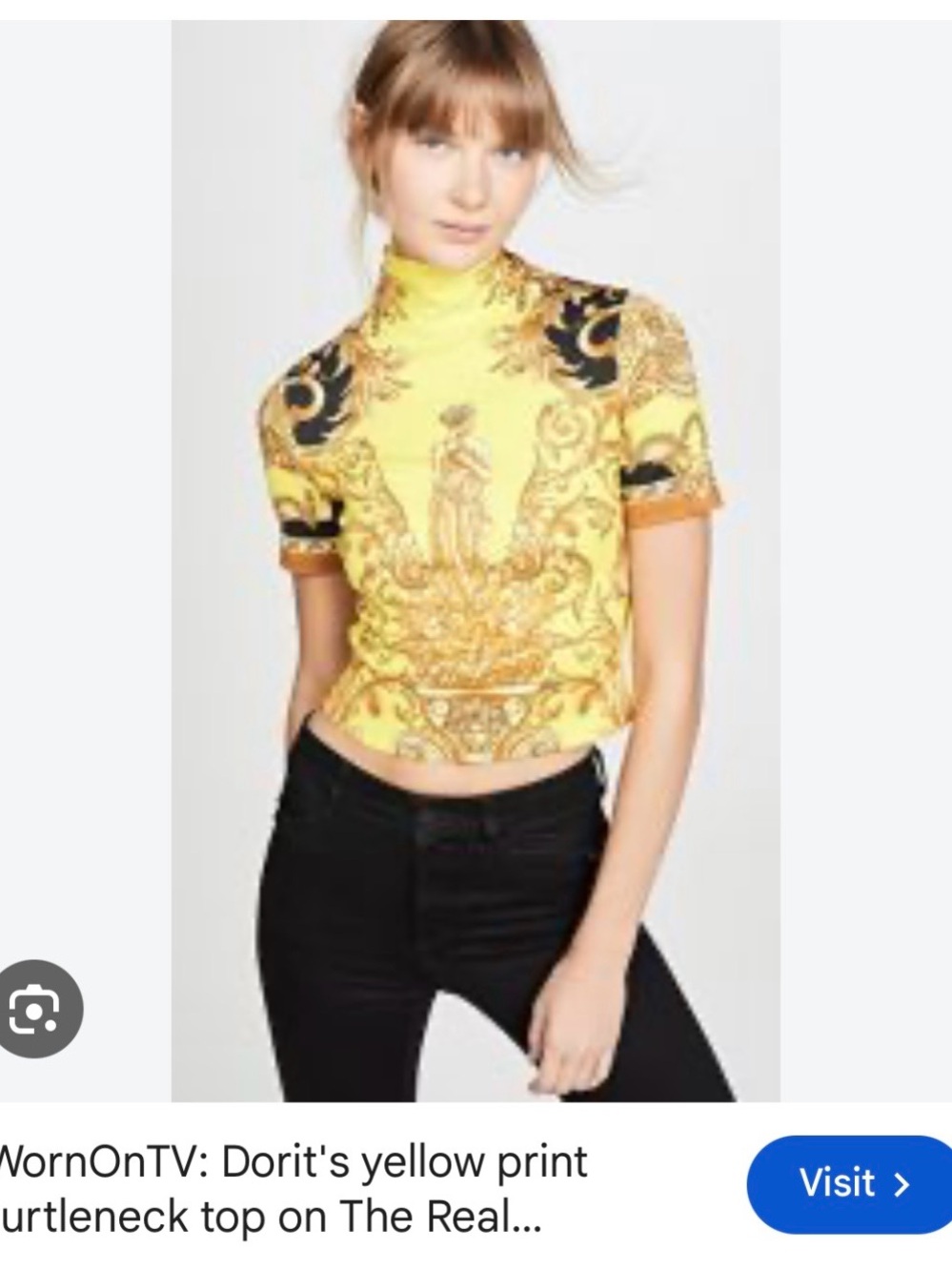 Versace Yellow Baroque Highneck Jersey Crop Top - Picture 2 of 4